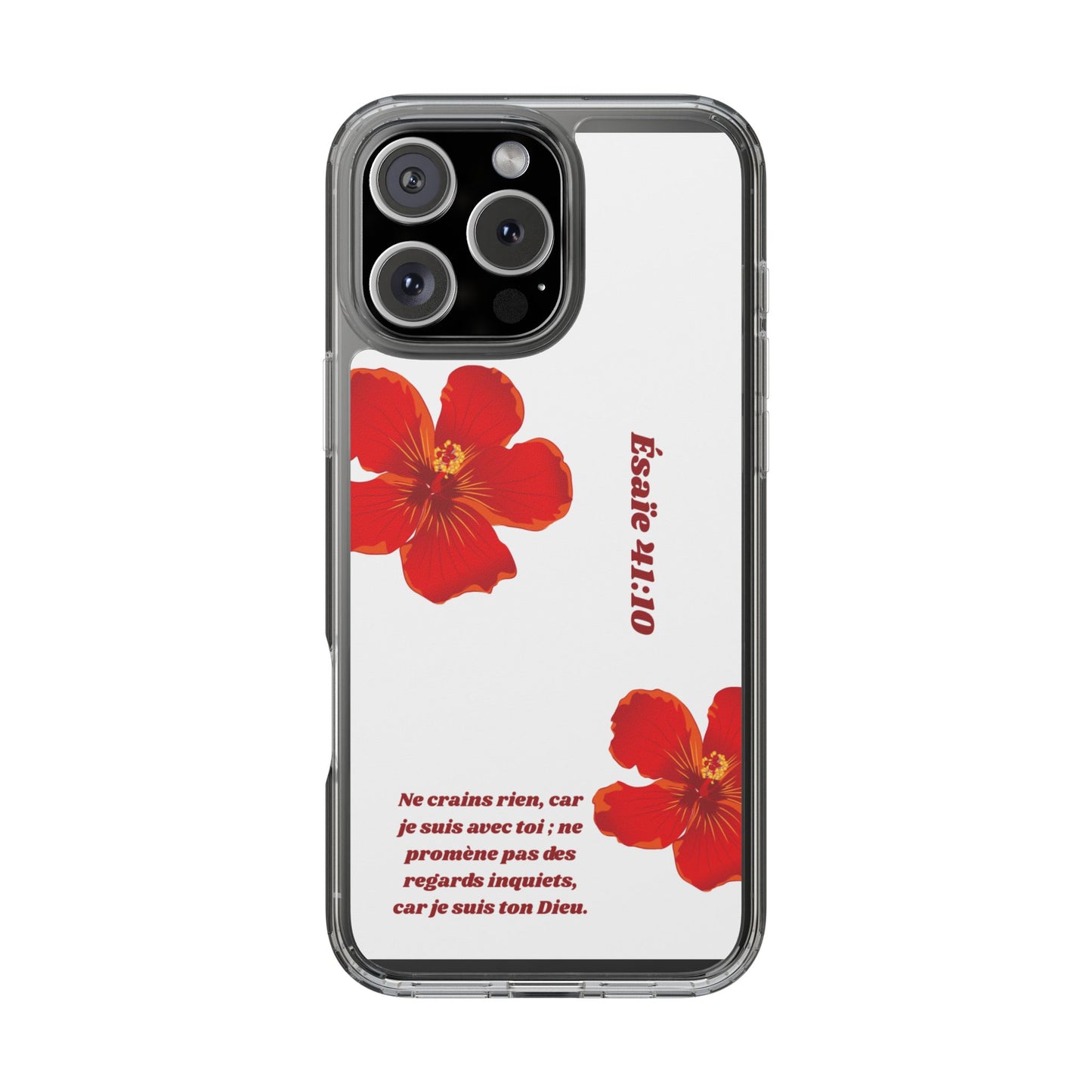 Coque de téléphone fleurie inspirante – Ésaïe 41:10, cadeau pour lui ou elle, coque transparente pour iPhone ou Samsung