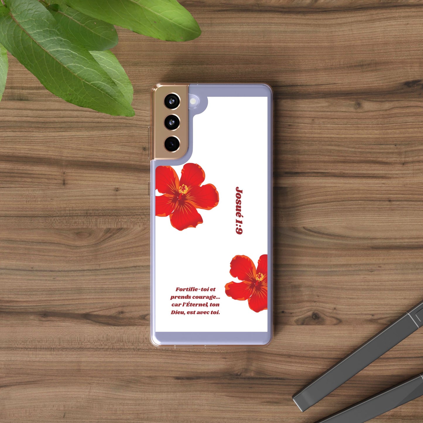Coque de téléphone fleurie inspirante – Josué 1:9, cadeau pour lui ou elle, coque transparente pour iPhone ou Samsung