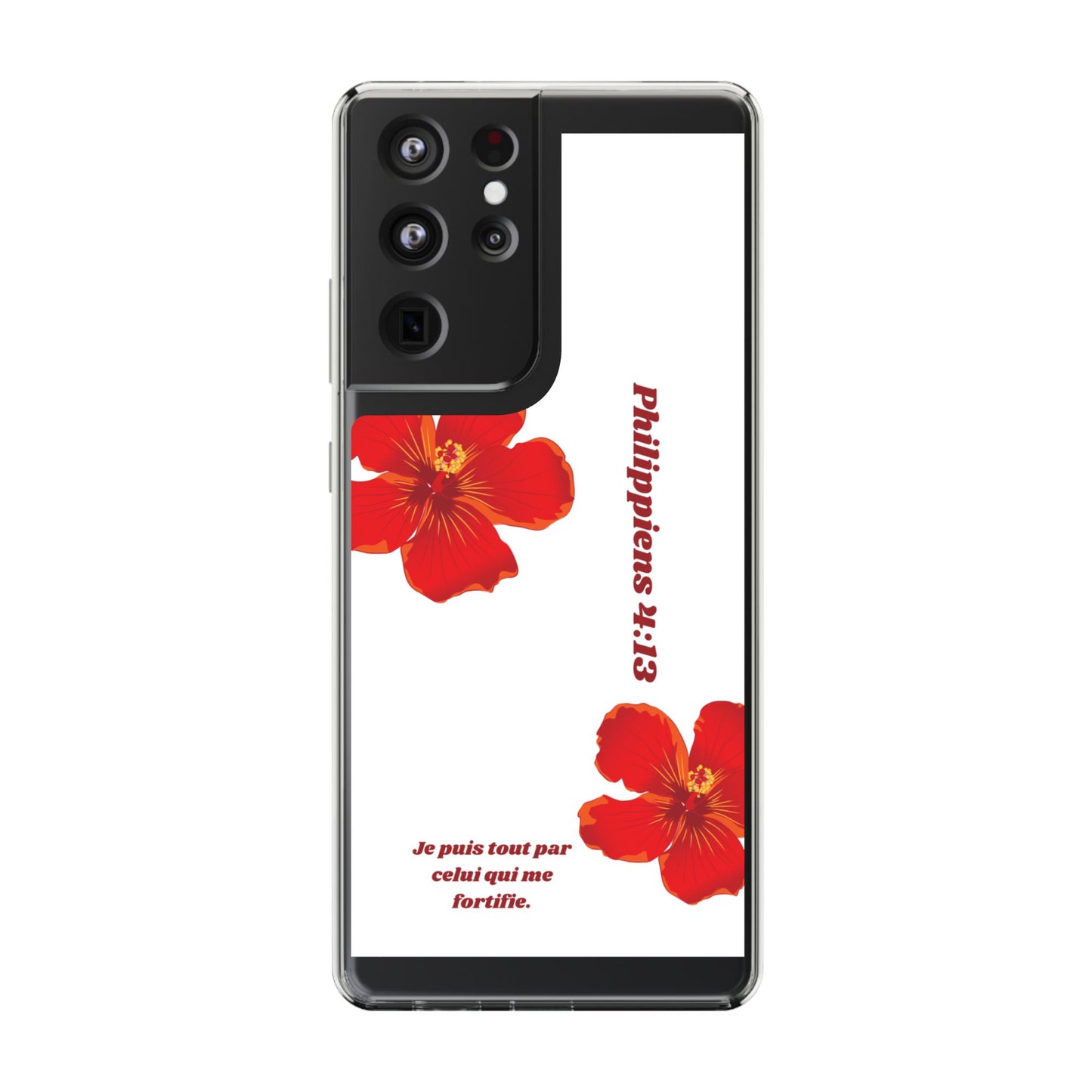 Coque de téléphone fleurie inspirante – Philippiens 4:13, cadeau pour lui ou elle, coque transparente pour iPhone ou Samsung