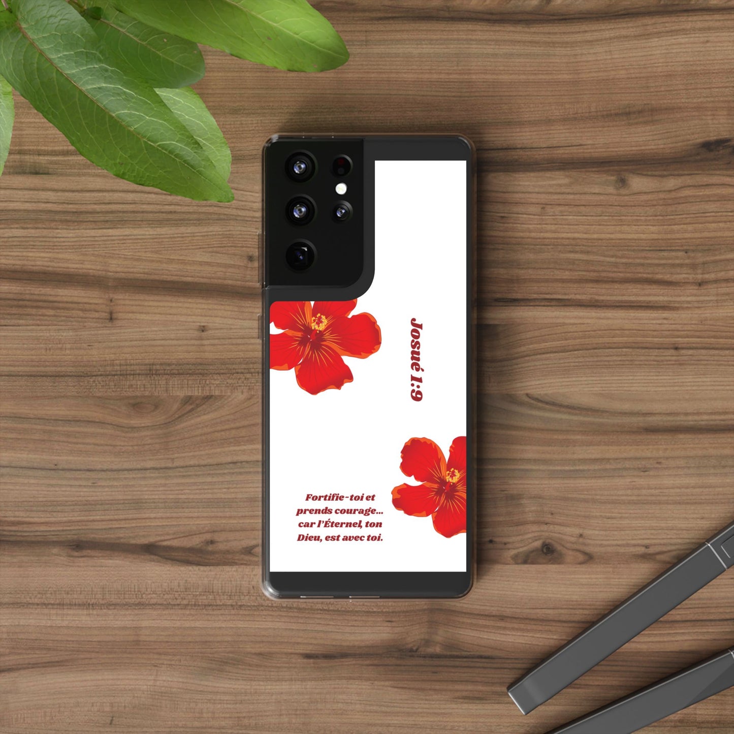 Coque de téléphone fleurie inspirante – Josué 1:9, cadeau pour lui ou elle, coque transparente pour iPhone ou Samsung