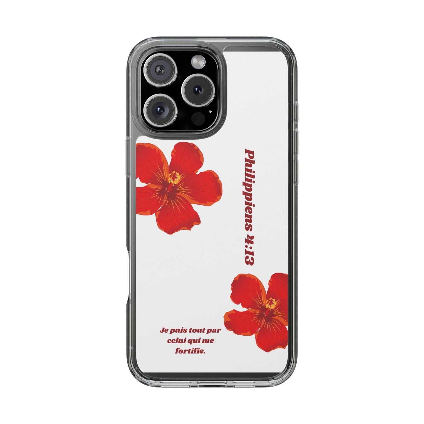 Coque de téléphone fleurie inspirante – Philippiens 4:13, cadeau pour lui ou elle, coque transparente pour iPhone ou Samsung
