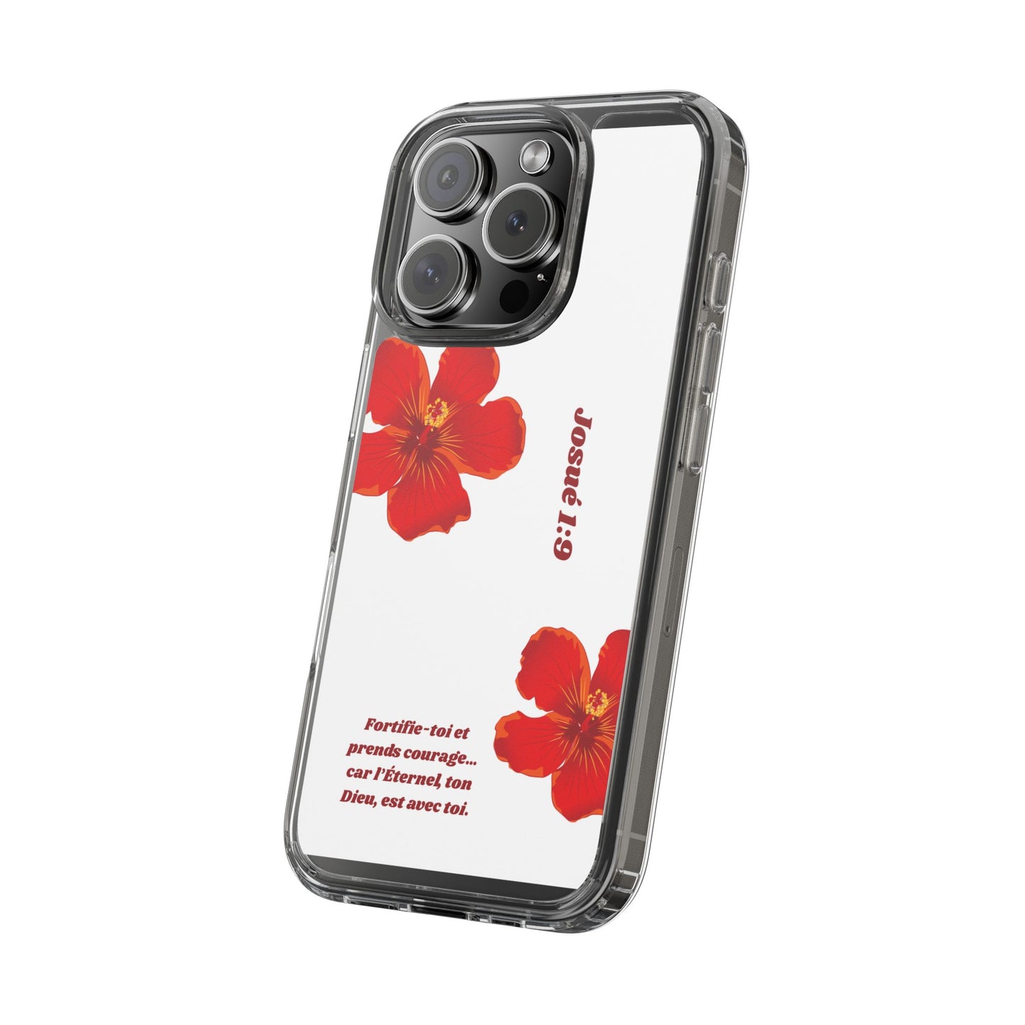 Coque de téléphone fleurie inspirante – Josué 1:9, cadeau pour lui ou elle, coque transparente pour iPhone ou Samsung