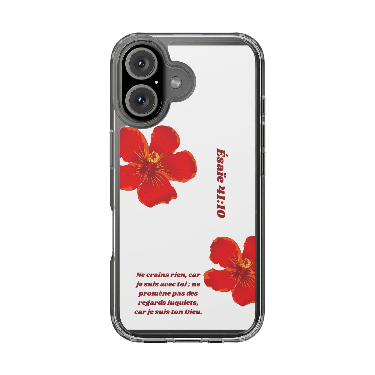 Coque de téléphone fleurie inspirante – Ésaïe 41:10, cadeau pour lui ou elle, coque transparente pour iPhone ou Samsung