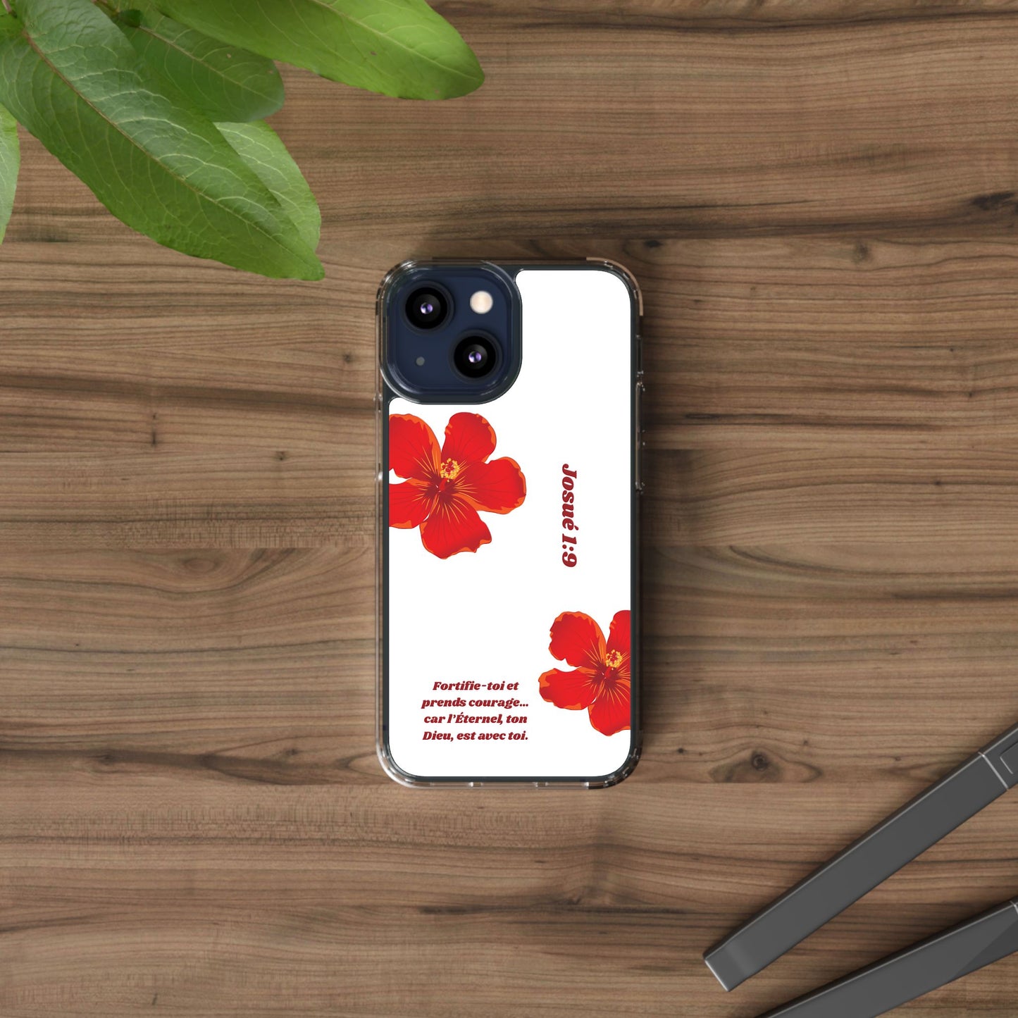 Coque de téléphone fleurie inspirante – Josué 1:9, cadeau pour lui ou elle, coque transparente pour iPhone ou Samsung