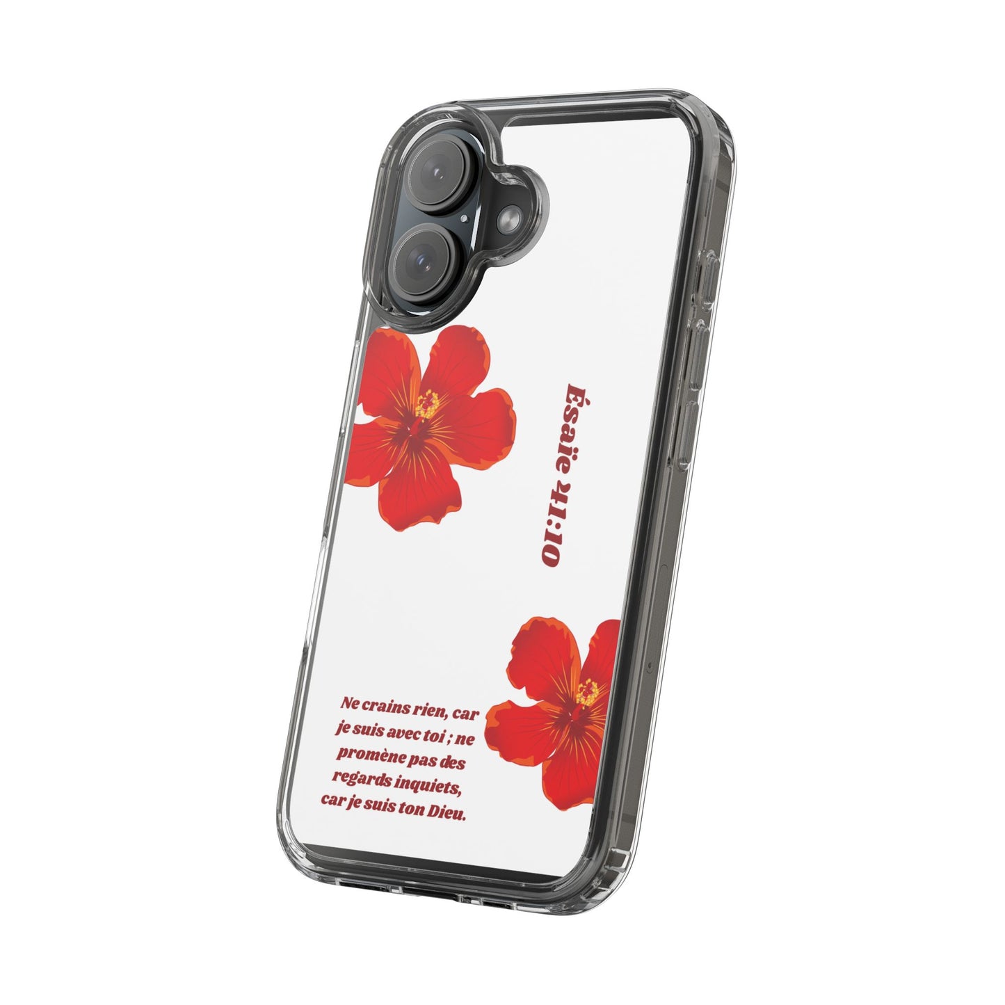 Coque de téléphone fleurie inspirante – Ésaïe 41:10, cadeau pour lui ou elle, coque transparente pour iPhone ou Samsung