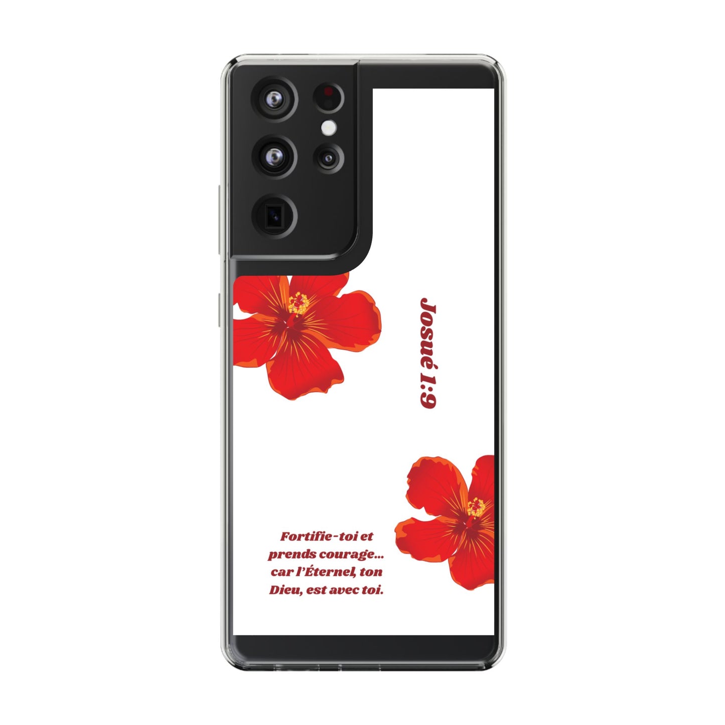 Coque de téléphone fleurie inspirante – Josué 1:9, cadeau pour lui ou elle, coque transparente pour iPhone ou Samsung