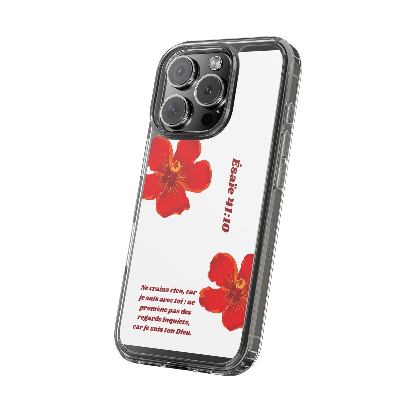 Coque de téléphone fleurie inspirante – Ésaïe 41:10, cadeau pour lui ou elle, coque transparente pour iPhone ou Samsung