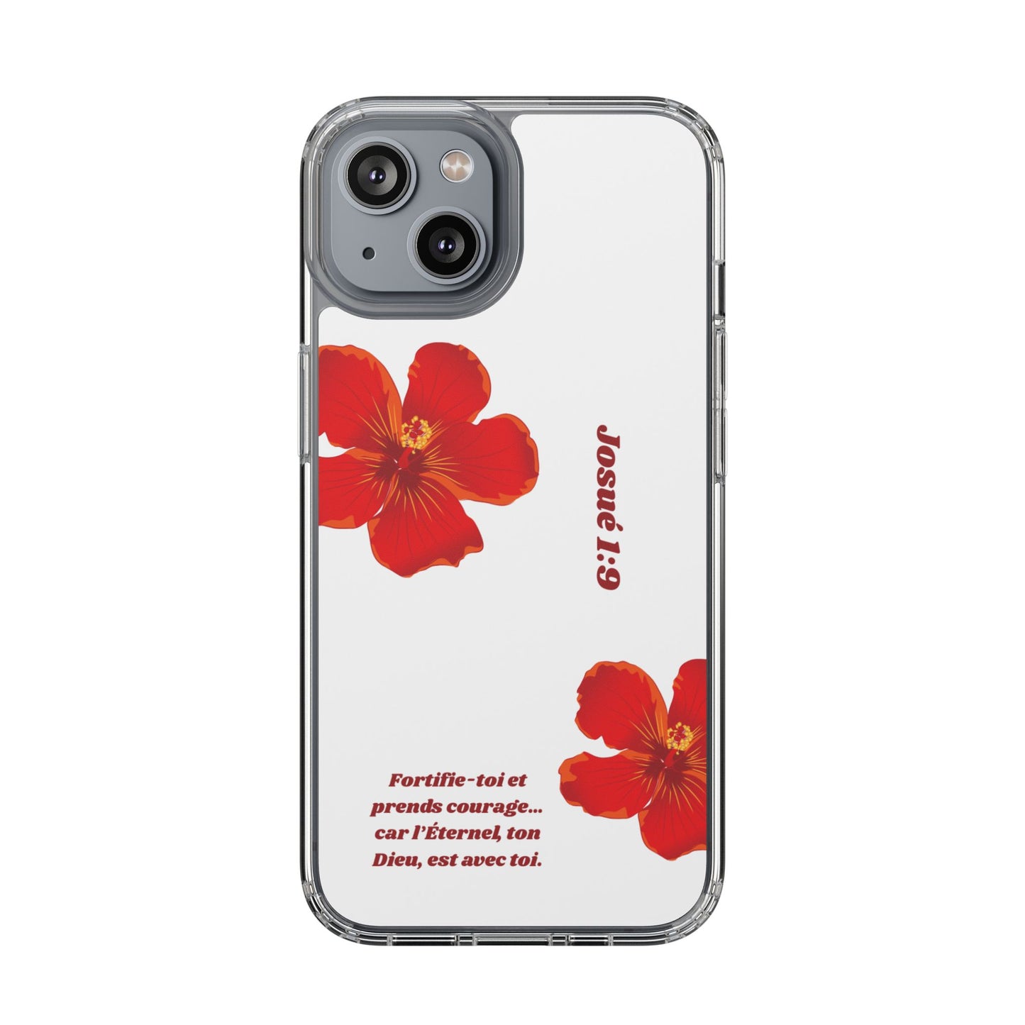 Coque de téléphone fleurie inspirante – Josué 1:9, cadeau pour lui ou elle, coque transparente pour iPhone ou Samsung