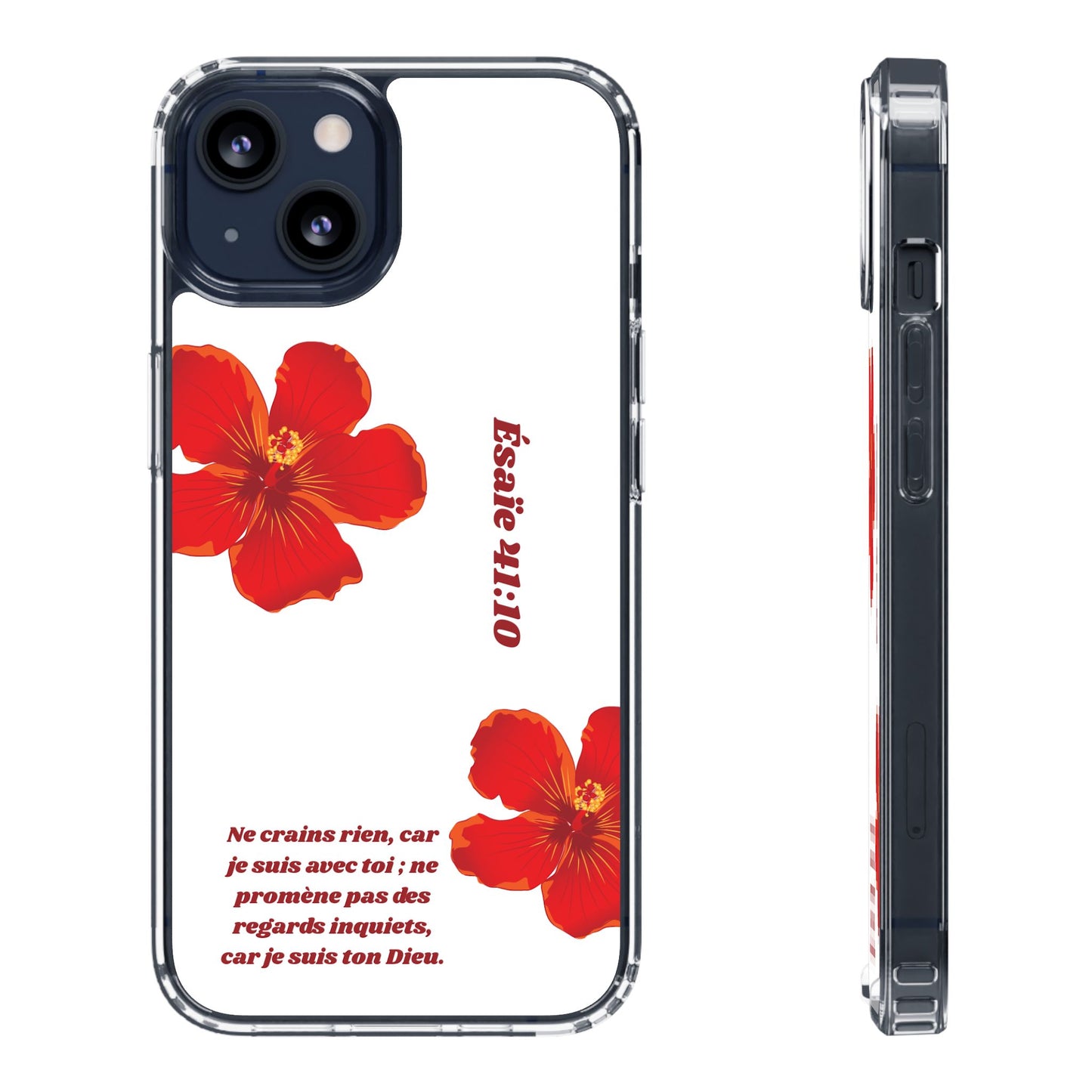 Coque de téléphone fleurie inspirante – Ésaïe 41:10, cadeau pour lui ou elle, coque transparente pour iPhone ou Samsung