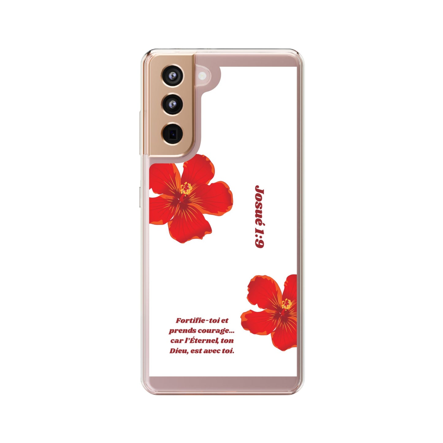 Coque de téléphone fleurie inspirante – Josué 1:9, cadeau pour lui ou elle, coque transparente pour iPhone ou Samsung