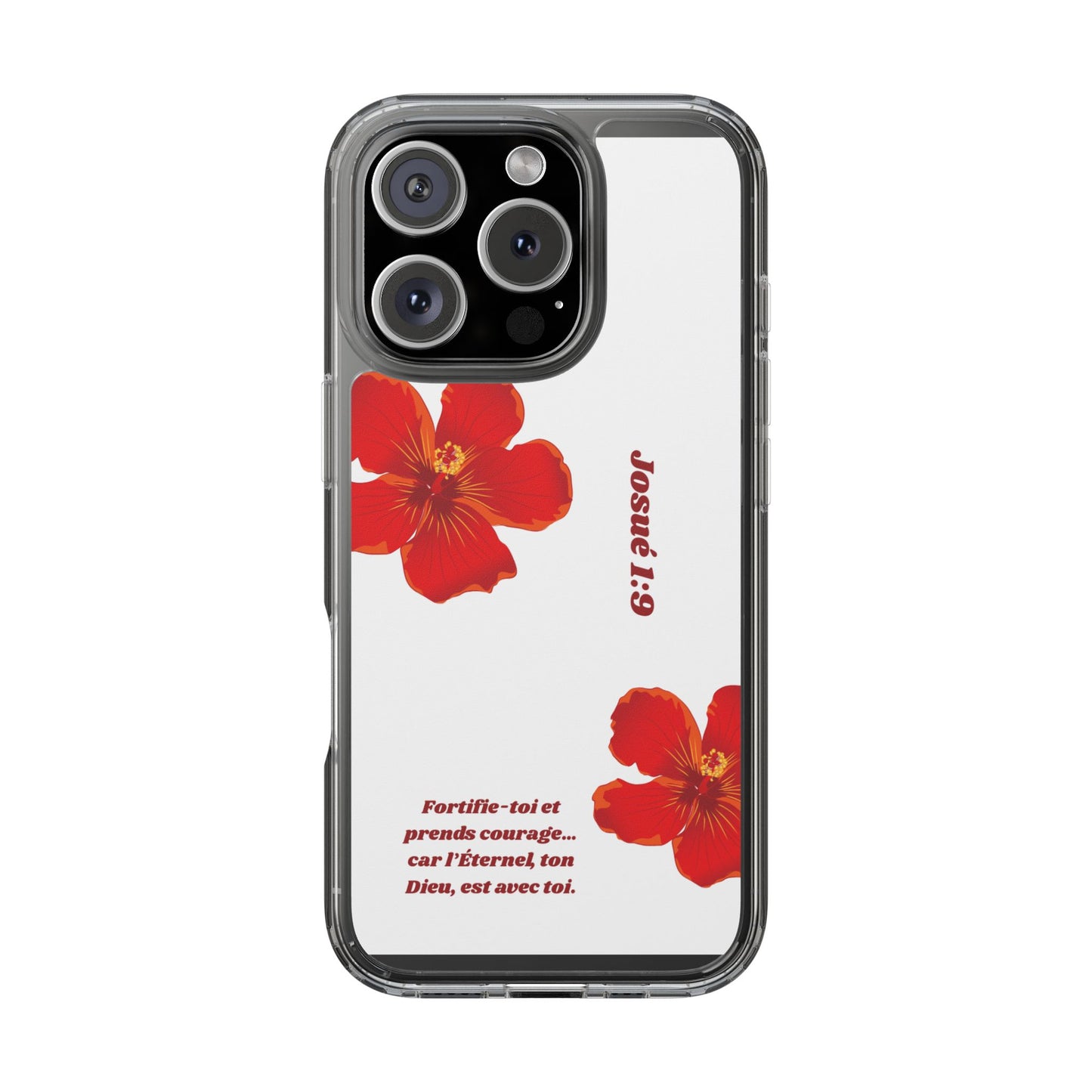 Coque de téléphone fleurie inspirante – Josué 1:9, cadeau pour lui ou elle, coque transparente pour iPhone ou Samsung