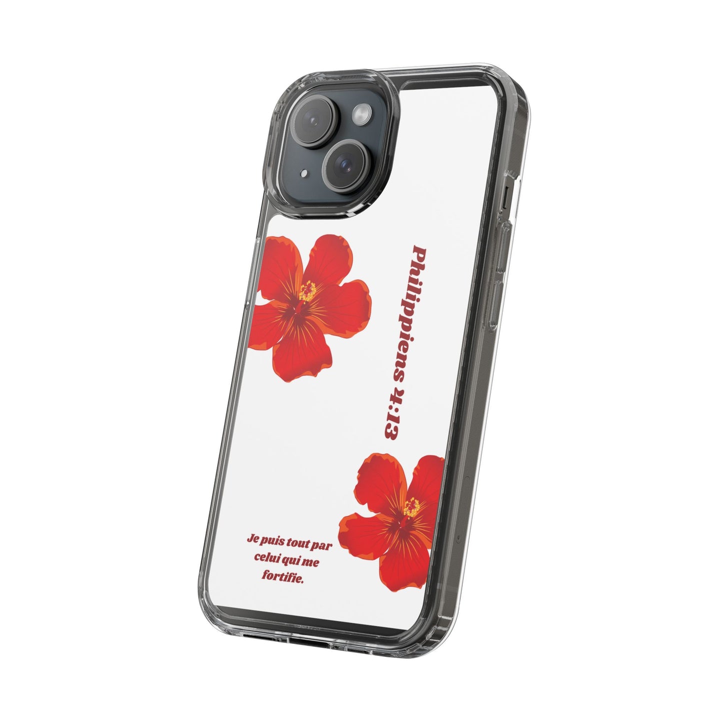 Coque de téléphone fleurie inspirante – Philippiens 4:13, cadeau pour lui ou elle, coque transparente pour iPhone ou Samsung