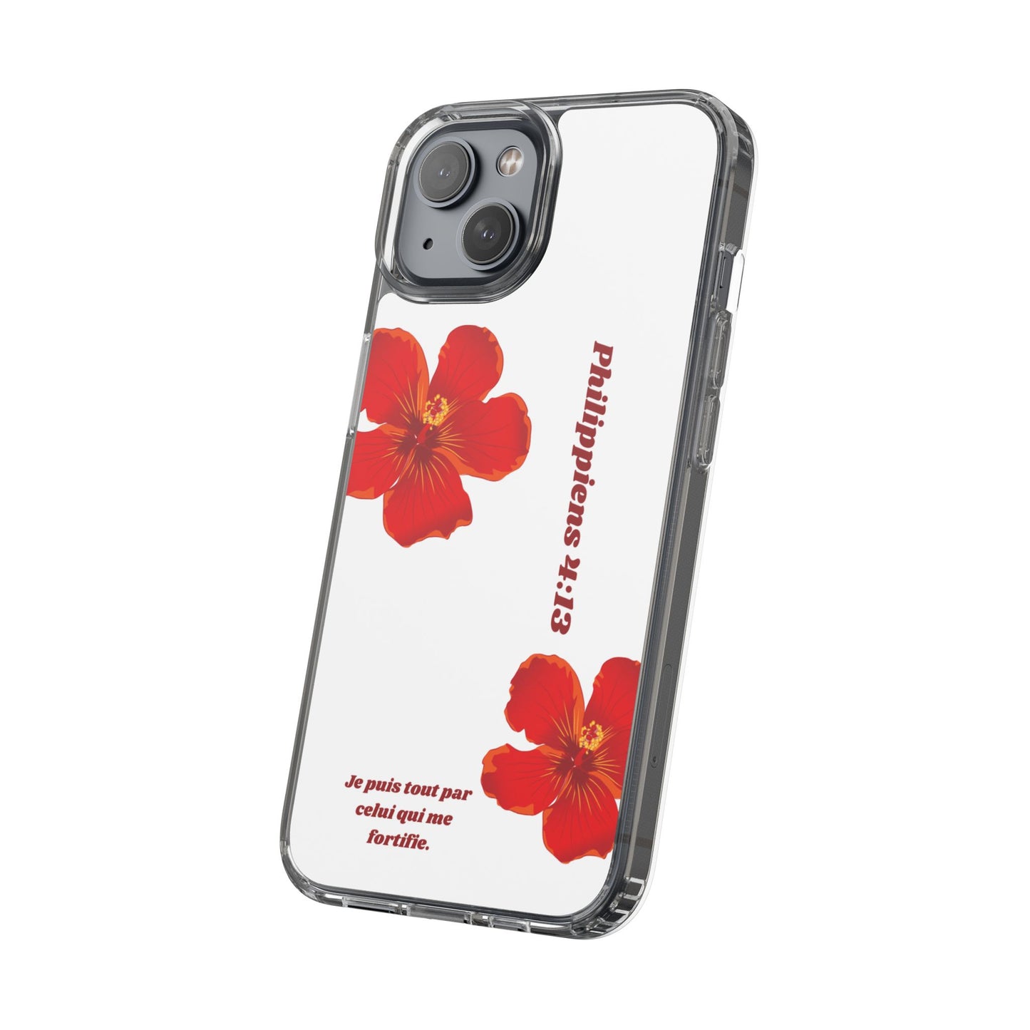 Coque de téléphone fleurie inspirante – Philippiens 4:13, cadeau pour lui ou elle, coque transparente pour iPhone ou Samsung
