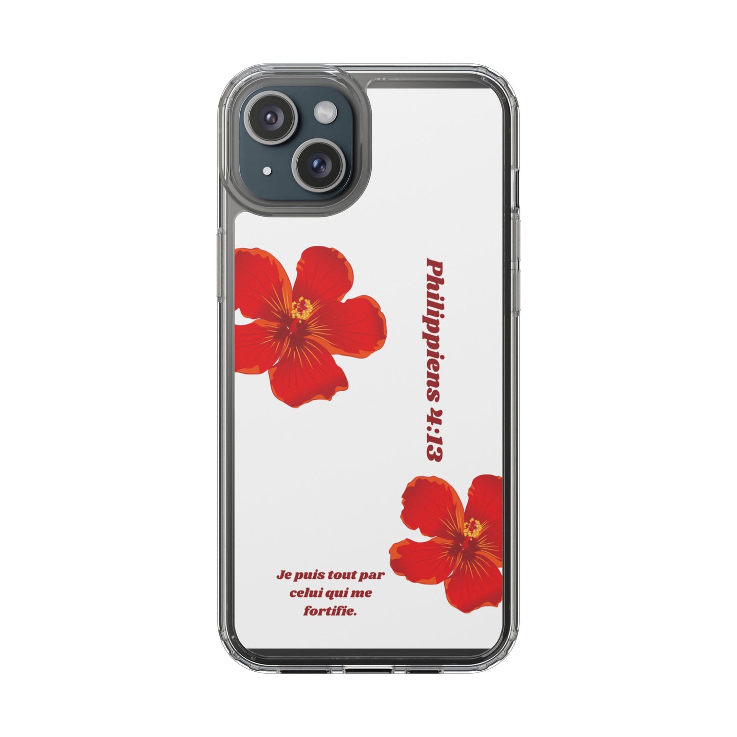 Coque de téléphone fleurie inspirante – Philippiens 4:13, cadeau pour lui ou elle, coque transparente pour iPhone ou Samsung