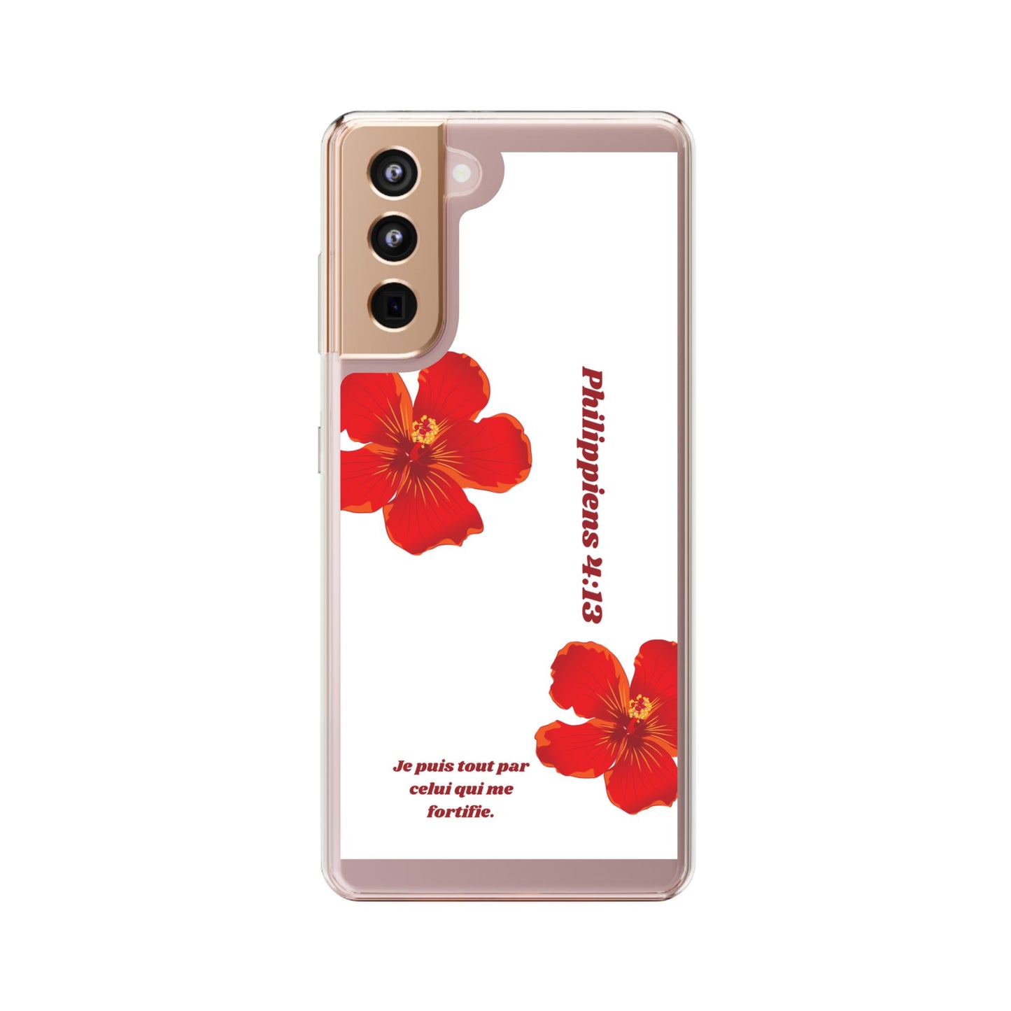 Coque de téléphone fleurie inspirante – Philippiens 4:13, cadeau pour lui ou elle, coque transparente pour iPhone ou Samsung