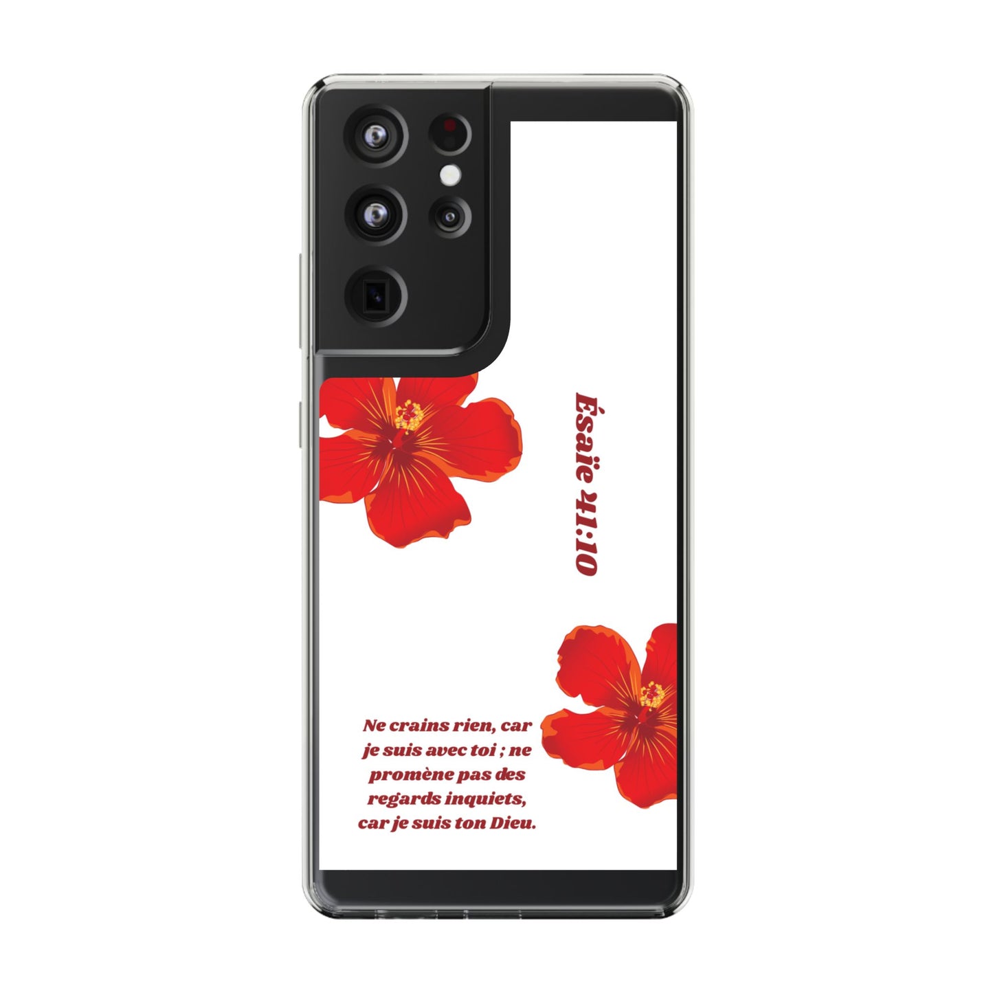 Coque de téléphone fleurie inspirante – Ésaïe 41:10, cadeau pour lui ou elle, coque transparente pour iPhone ou Samsung