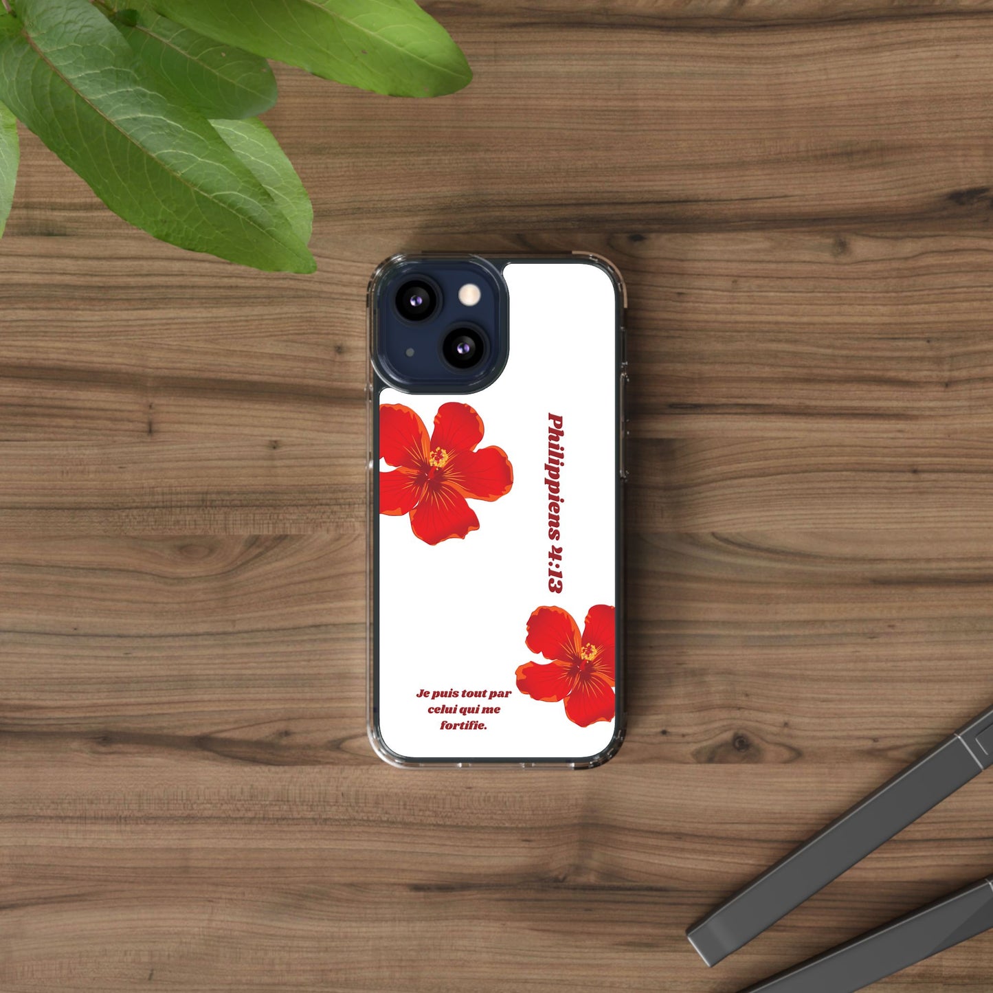 Coque de téléphone fleurie inspirante – Philippiens 4:13, cadeau pour lui ou elle, coque transparente pour iPhone ou Samsung