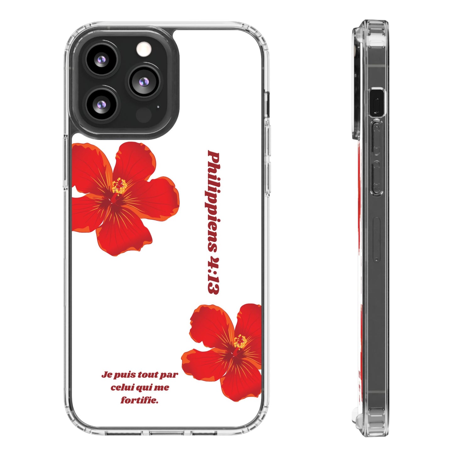 Coque de téléphone fleurie inspirante – Philippiens 4:13, cadeau pour lui ou elle, coque transparente pour iPhone ou Samsung