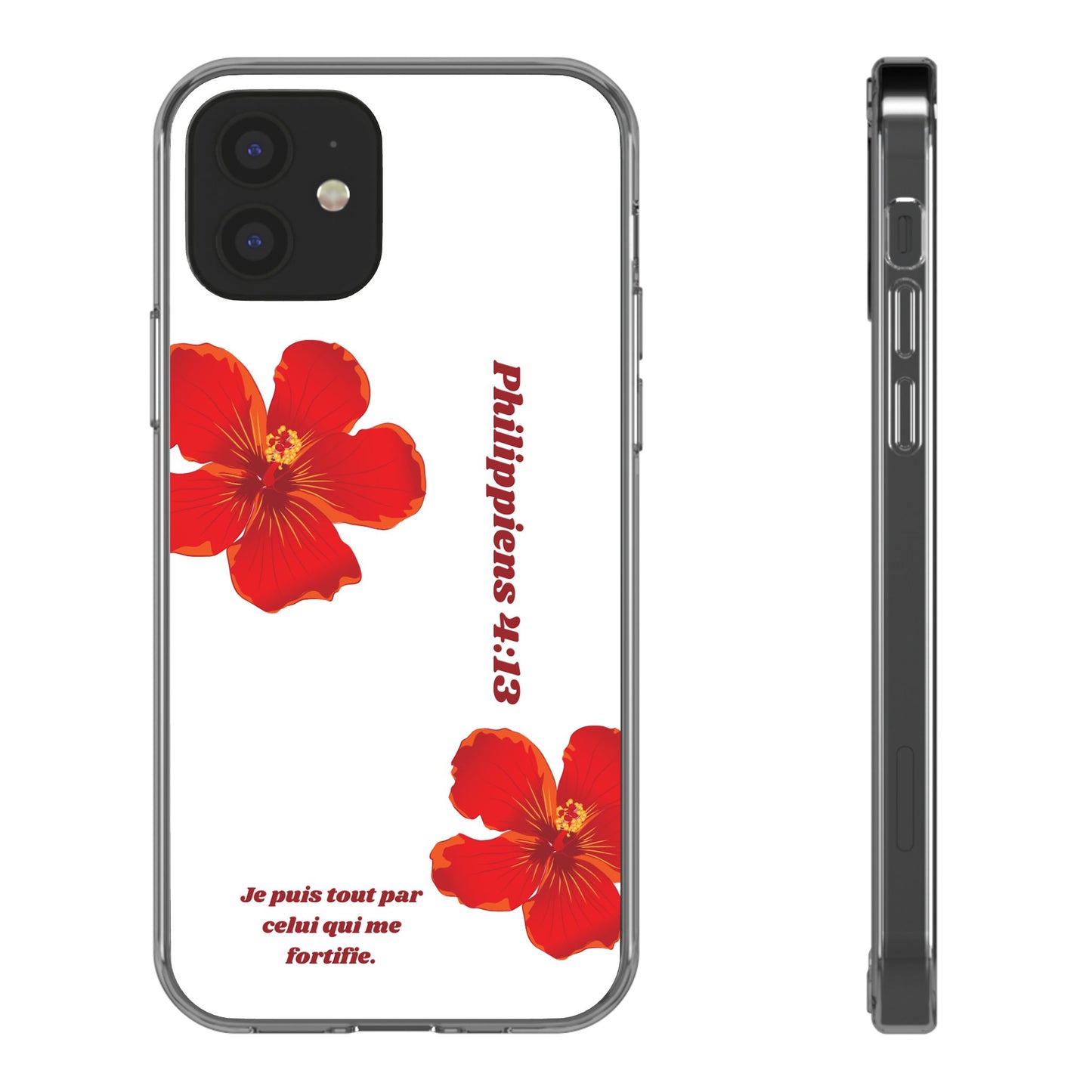 Coque de téléphone fleurie inspirante – Philippiens 4:13, cadeau pour lui ou elle, coque transparente pour iPhone ou Samsung
