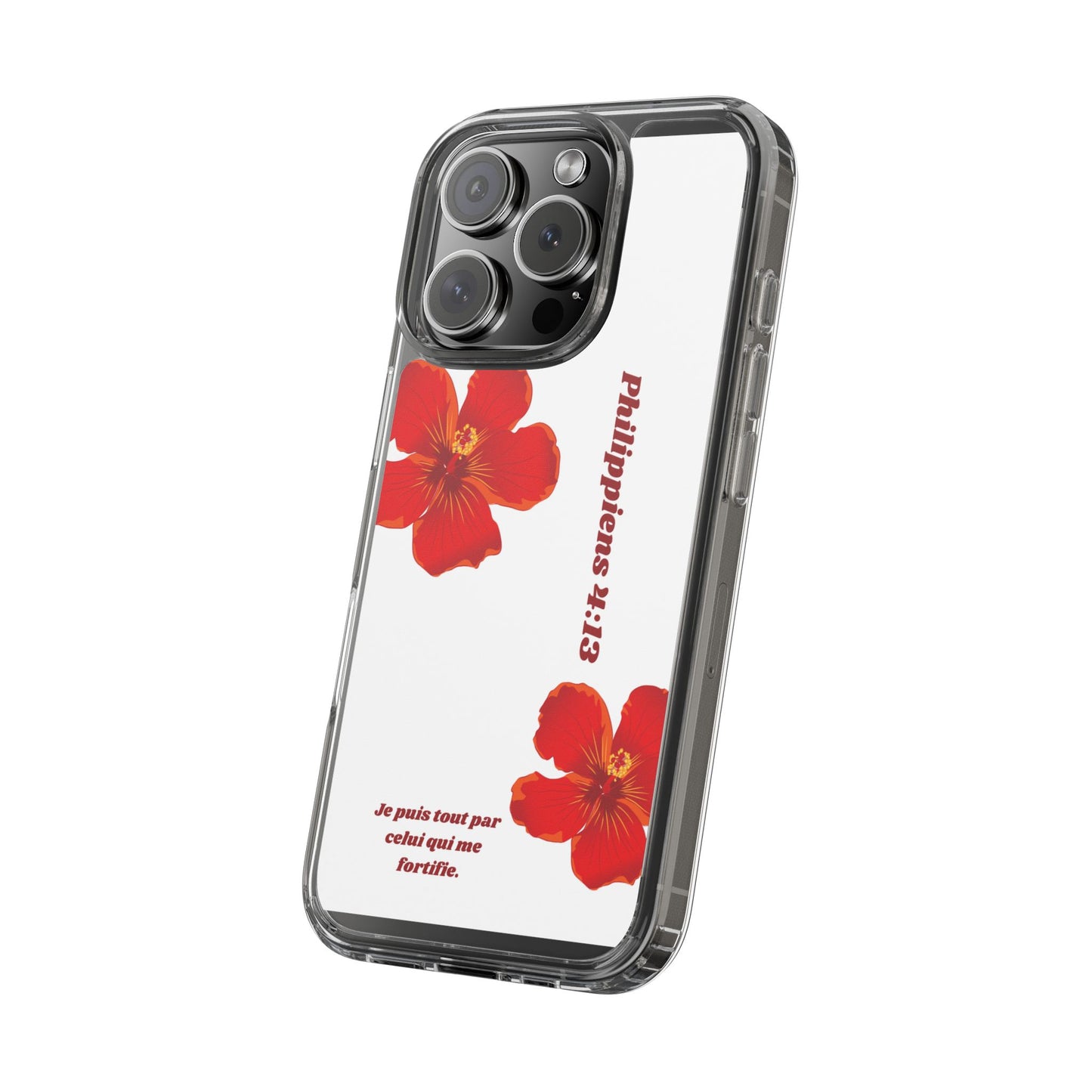 Coque de téléphone fleurie inspirante – Philippiens 4:13, cadeau pour lui ou elle, coque transparente pour iPhone ou Samsung