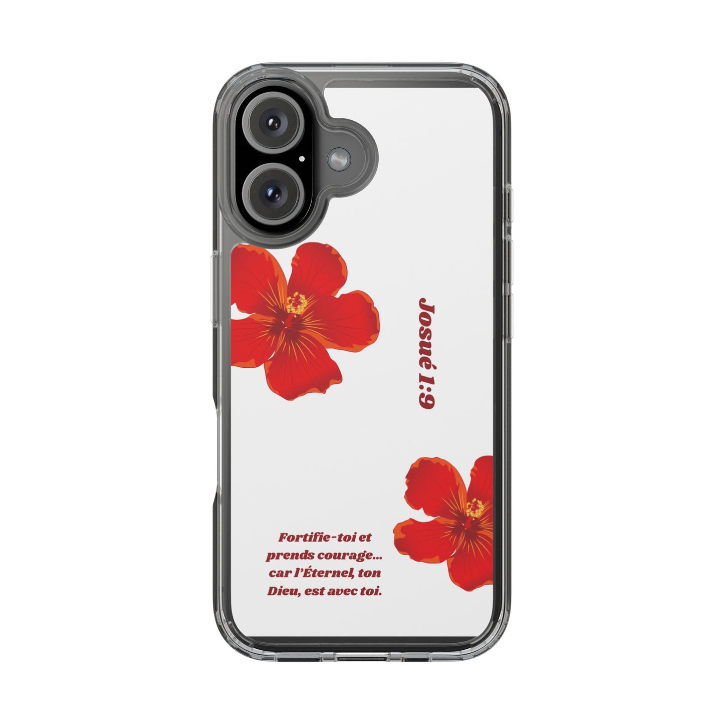Coque de téléphone fleurie inspirante – Josué 1:9, cadeau pour lui ou elle, coque transparente pour iPhone ou Samsung