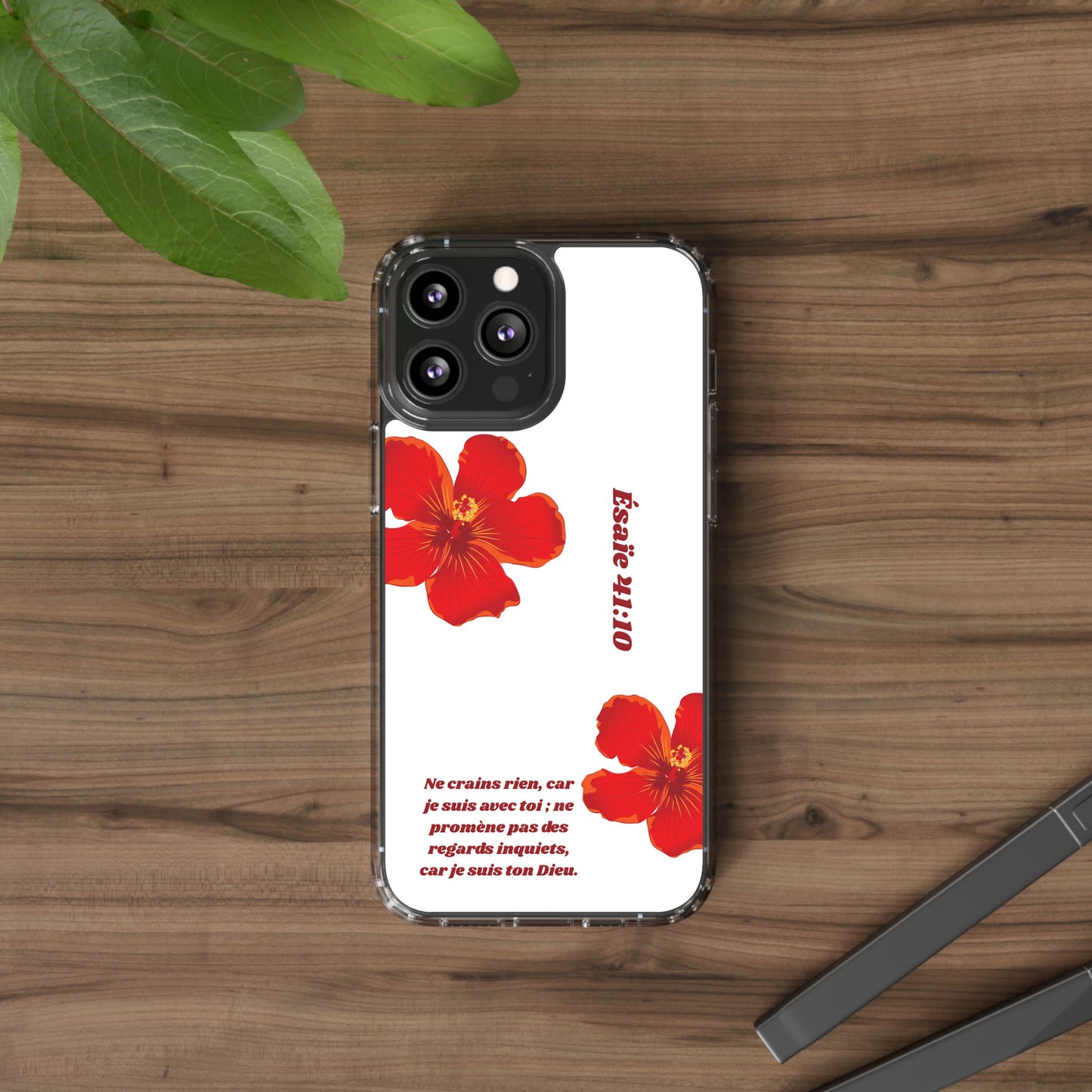 Coque de téléphone fleurie inspirante – Ésaïe 41:10, cadeau pour lui ou elle, coque transparente pour iPhone ou Samsung