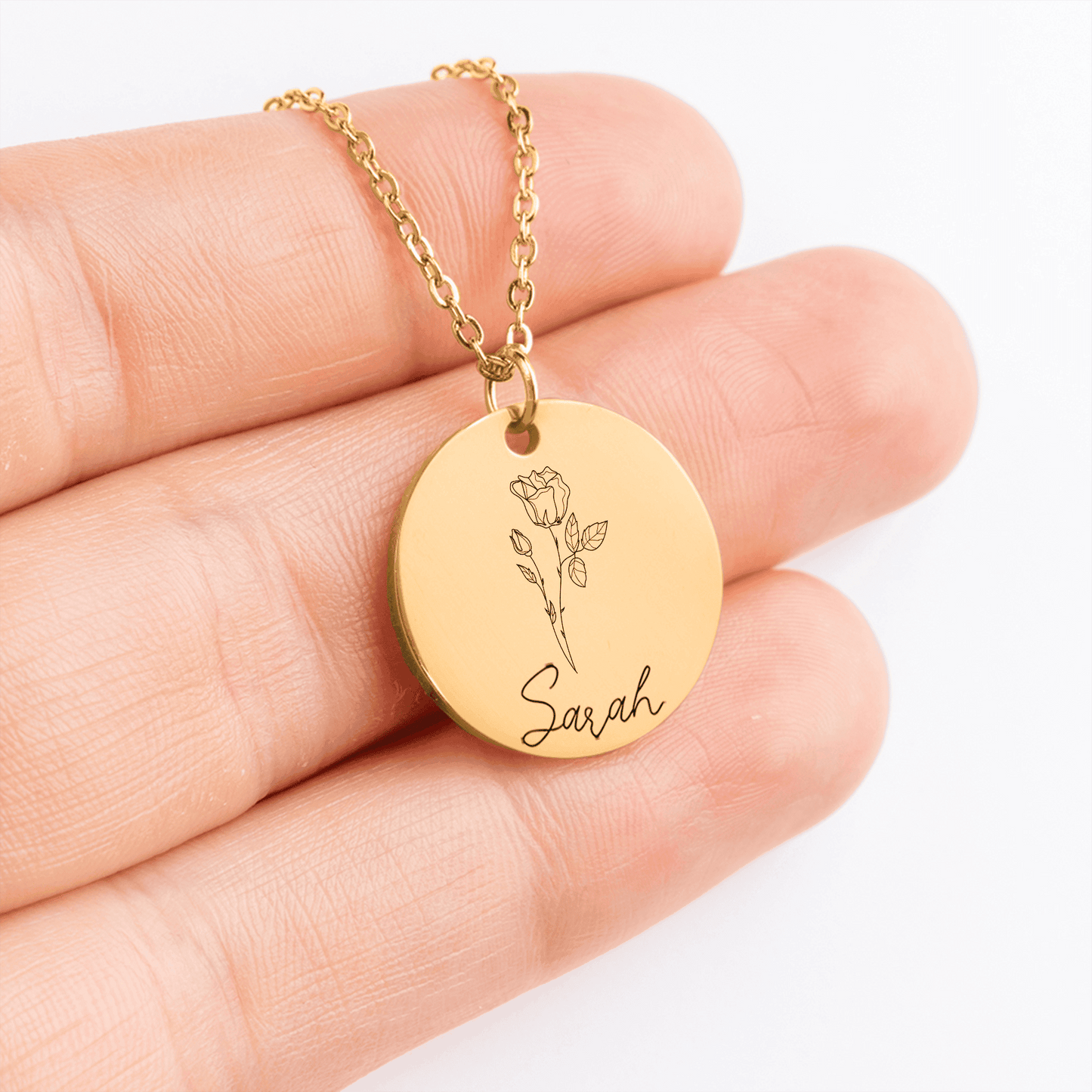 Name and Date of Birth Necklace with Flower