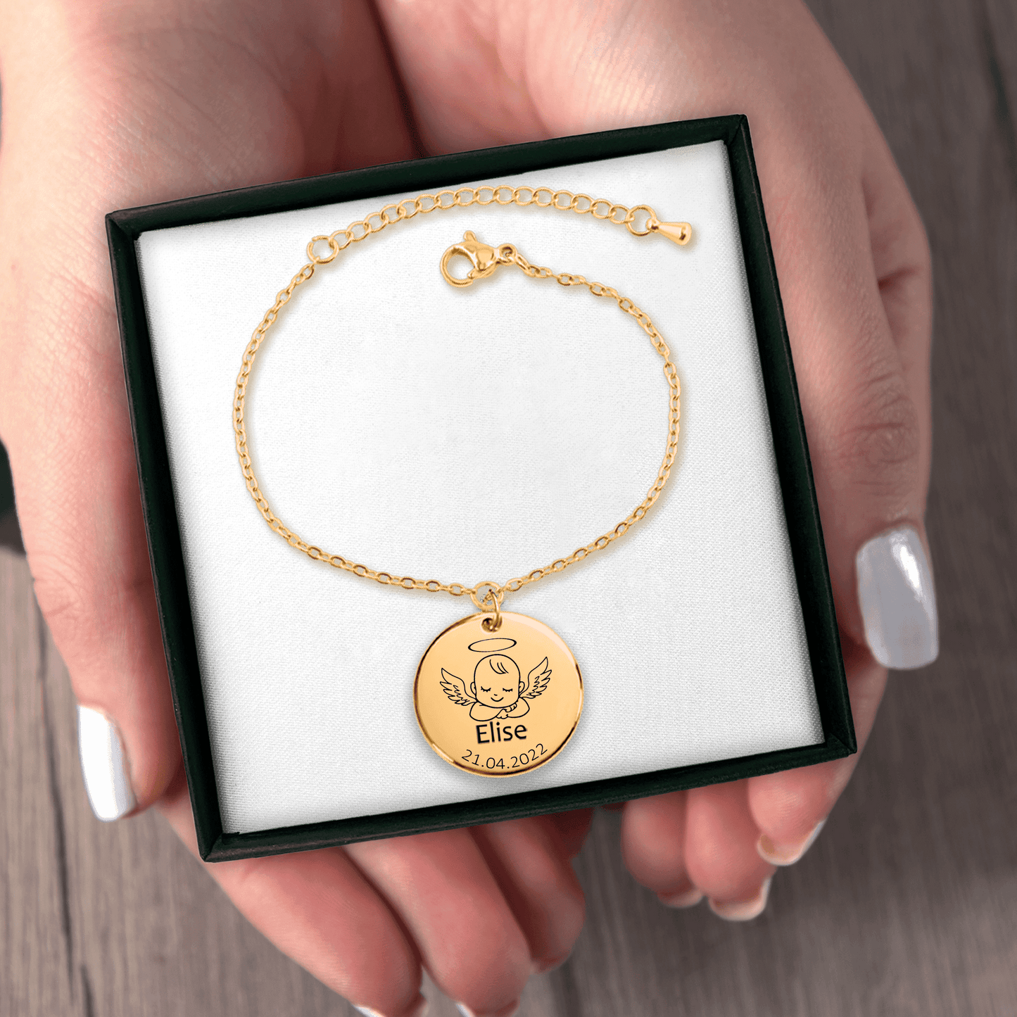Bracelet Bébé Ange personnalisable en acier inoxydable | Gravure offerte | Waterproof et hypoallergénique - Bel Jewelry and CO