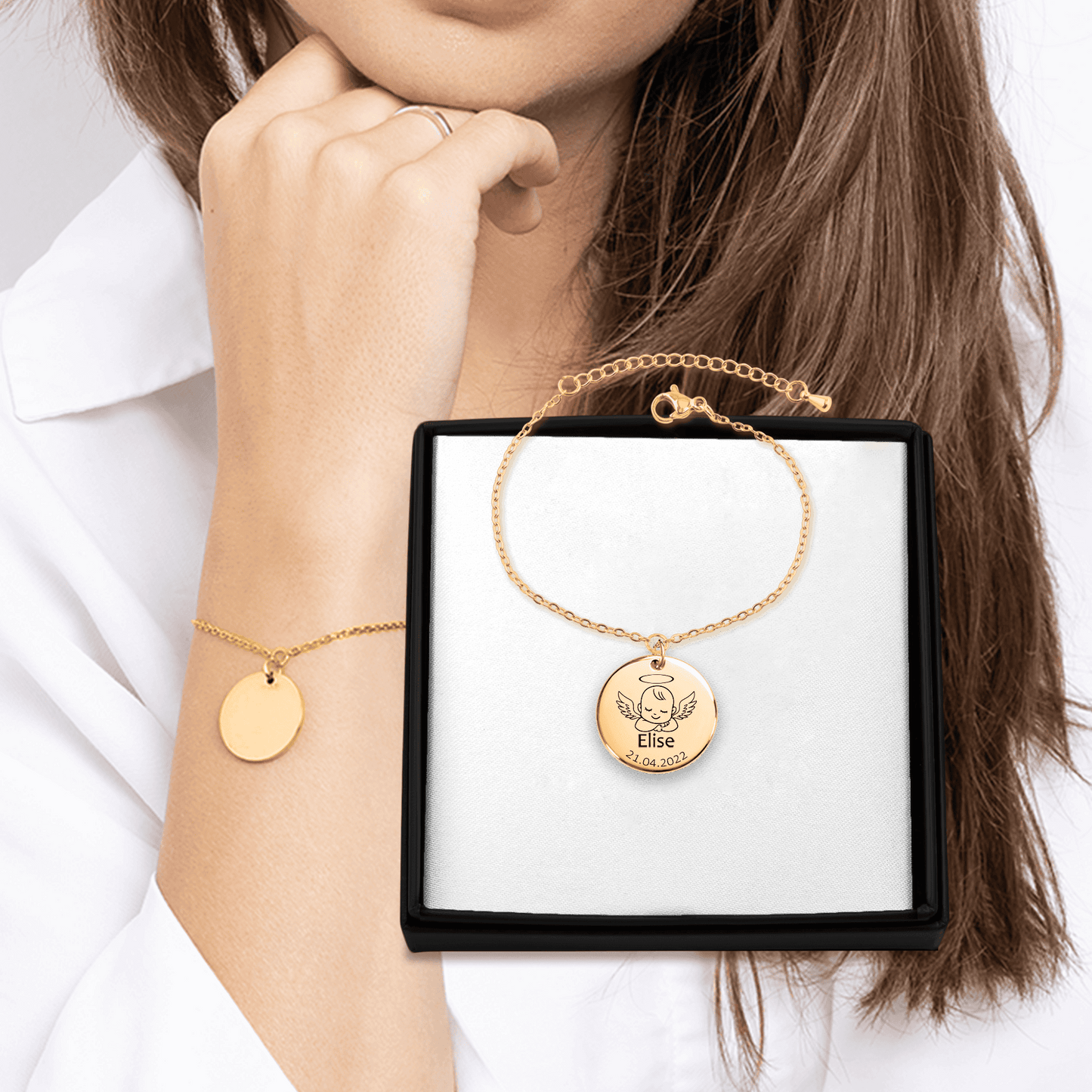 Bracelet Bébé Ange personnalisable en acier inoxydable | Gravure offerte | Waterproof et hypoallergénique - Bel Jewelry and CO