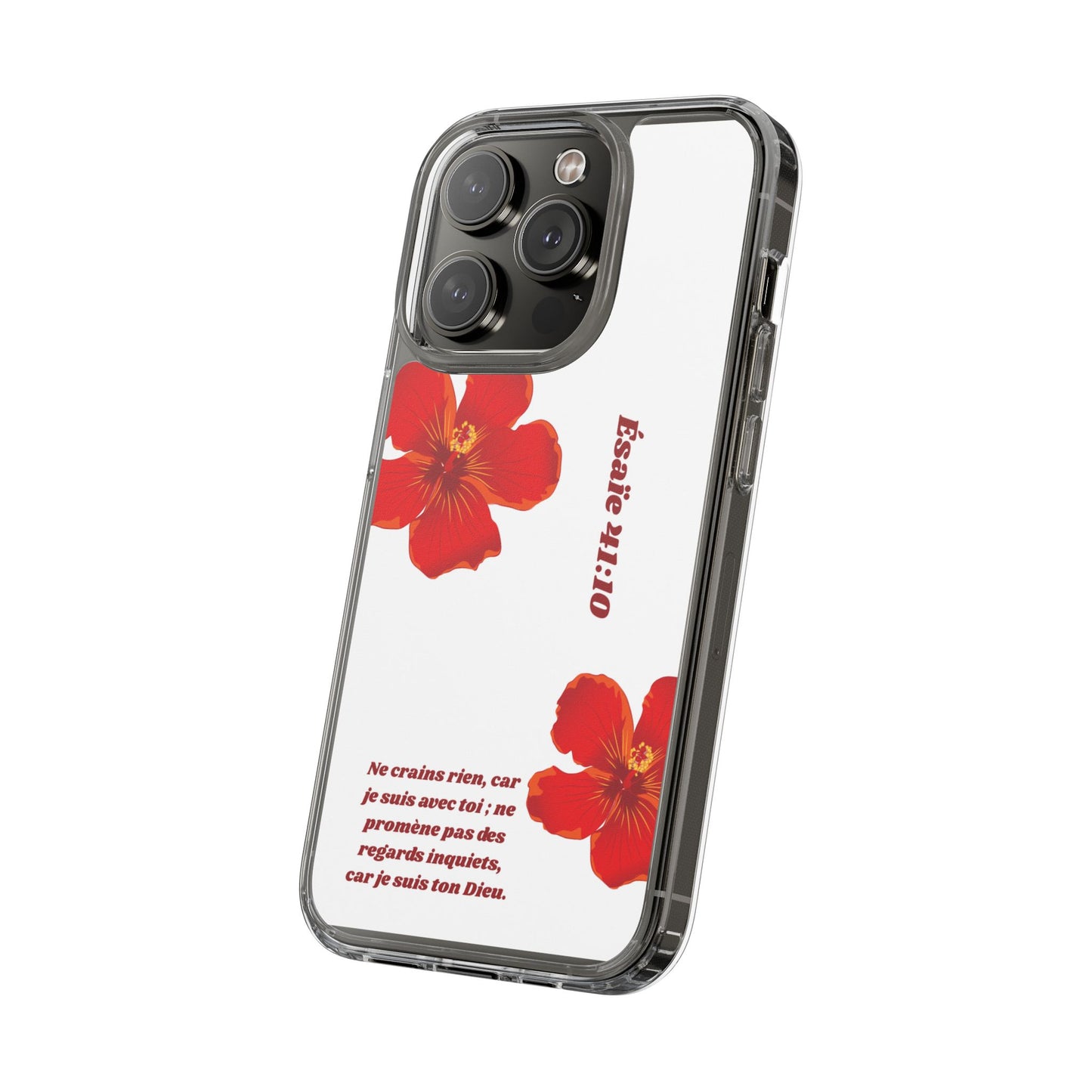 Coque de téléphone fleurie inspirante – Ésaïe 41:10, cadeau pour lui ou elle, coque transparente pour iPhone ou Samsung