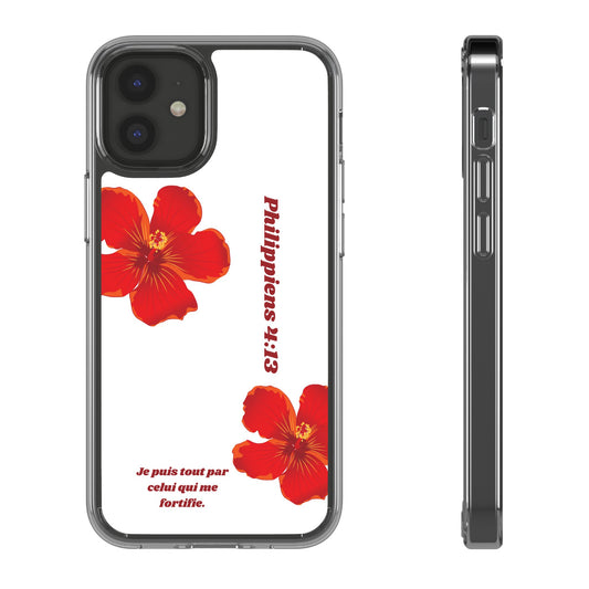 Coque de téléphone fleurie inspirante – Philippiens 4:13, cadeau pour lui ou elle, coque transparente pour iPhone ou Samsung