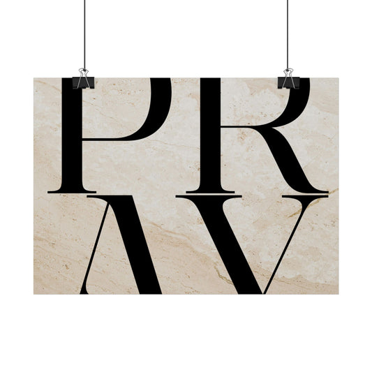 Pray Marble Wall Poster — Minimal Typographic Religious Art Print