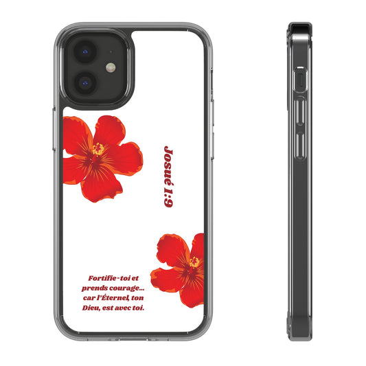 Coque de téléphone fleurie inspirante – Josué 1:9, cadeau pour lui ou elle, coque transparente pour iPhone ou Samsung