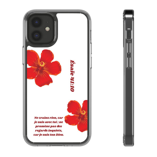 Coque de téléphone fleurie inspirante – Ésaïe 41:10, cadeau pour lui ou elle, coque transparente pour iPhone ou Samsung