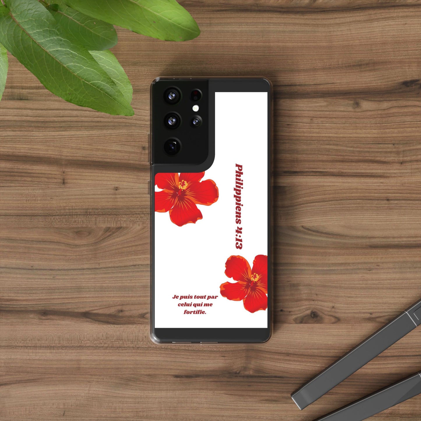 Coque de téléphone fleurie inspirante – Philippiens 4:13, cadeau pour lui ou elle, coque transparente pour iPhone ou Samsung