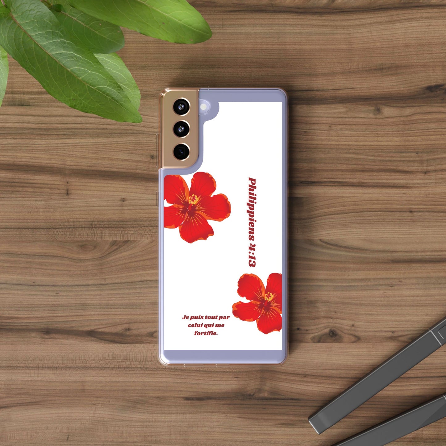 Coque de téléphone fleurie inspirante – Philippiens 4:13, cadeau pour lui ou elle, coque transparente pour iPhone ou Samsung