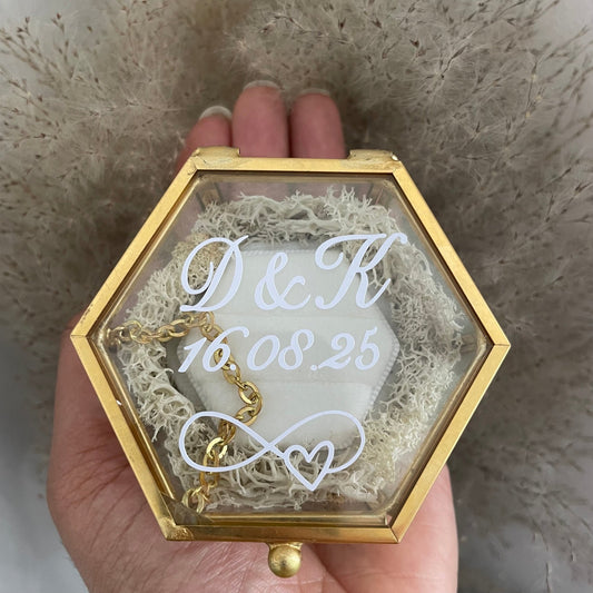 Boite Porte - Alliance en Verre détail doré à Personnaliser - Bel Jewelry and CO