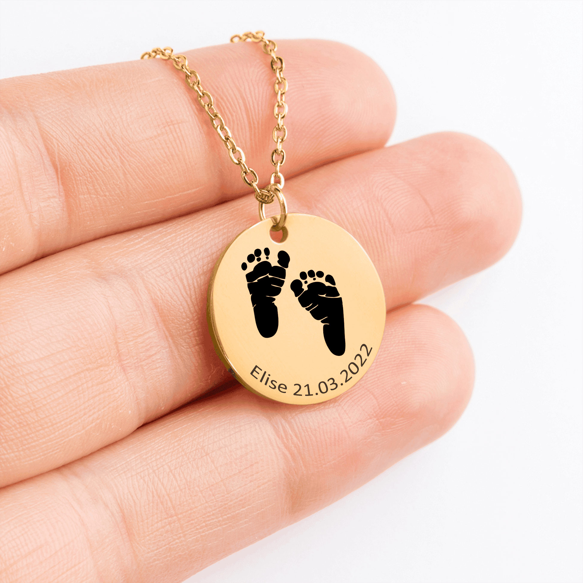 Collier imprimé pied bébé personnalisables en acier inoxydable | Gravure offerte | Waterproof et hypoallergénique - Bel Jewelry and CO